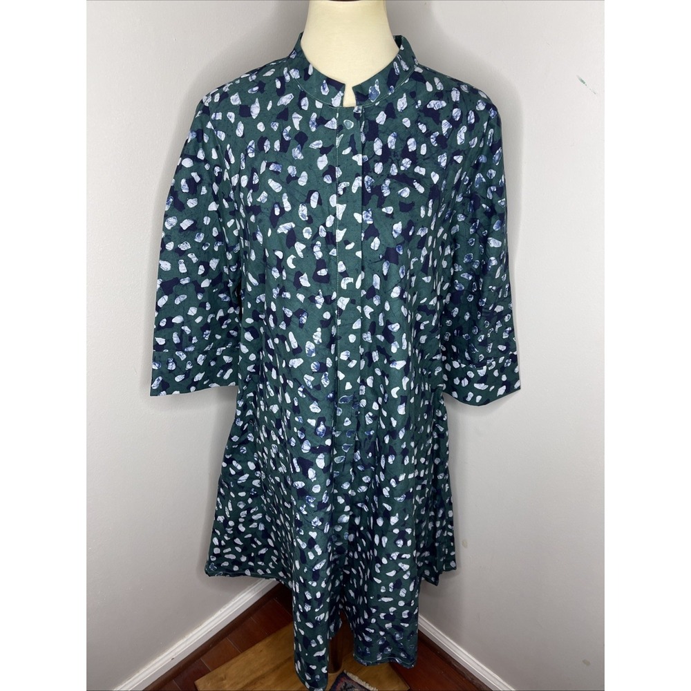 Zuri Kenya Raindrop Green Black Printed Cotton Dress Large L - Picture 2 of 10